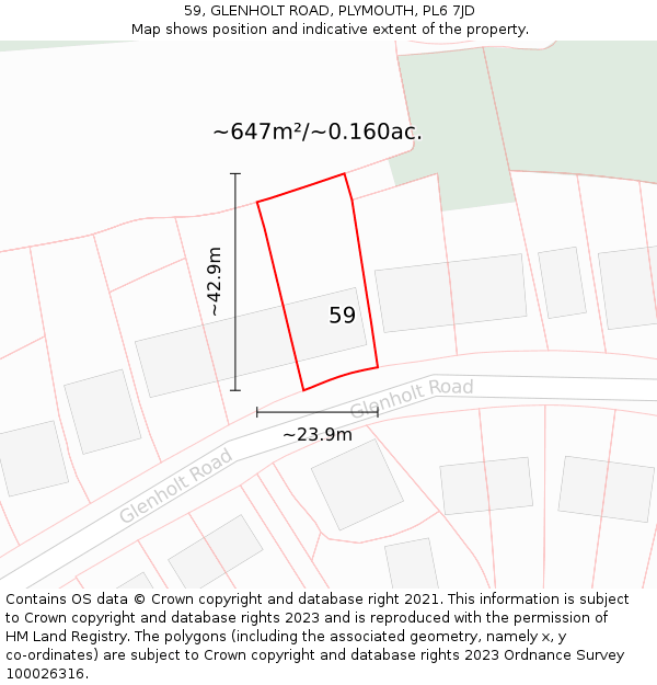 59, GLENHOLT ROAD, PLYMOUTH, PL6 7JD: Plot and title map