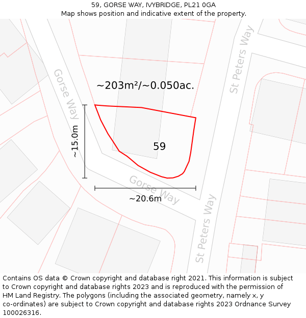 59, GORSE WAY, IVYBRIDGE, PL21 0GA: Plot and title map