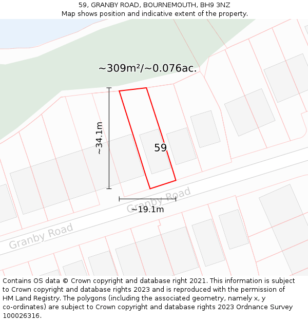 59, GRANBY ROAD, BOURNEMOUTH, BH9 3NZ: Plot and title map