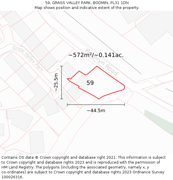 59, GRASS VALLEY PARK, BODMIN, PL31 1DN: Plot and title map