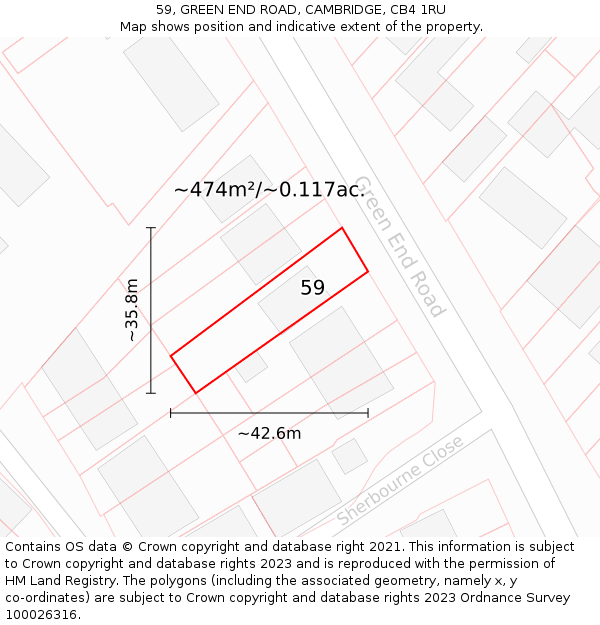 59, GREEN END ROAD, CAMBRIDGE, CB4 1RU: Plot and title map