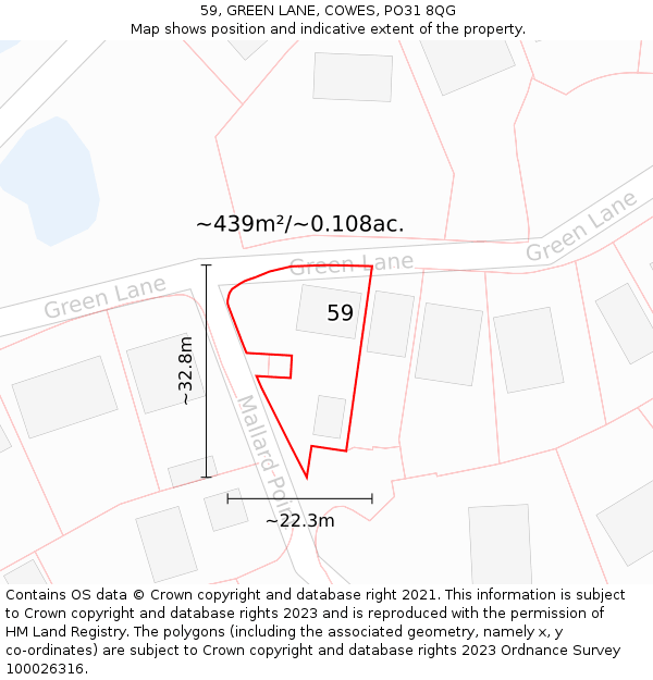 59, GREEN LANE, COWES, PO31 8QG: Plot and title map