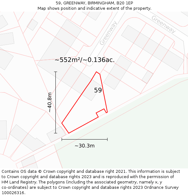 59, GREENWAY, BIRMINGHAM, B20 1EP: Plot and title map