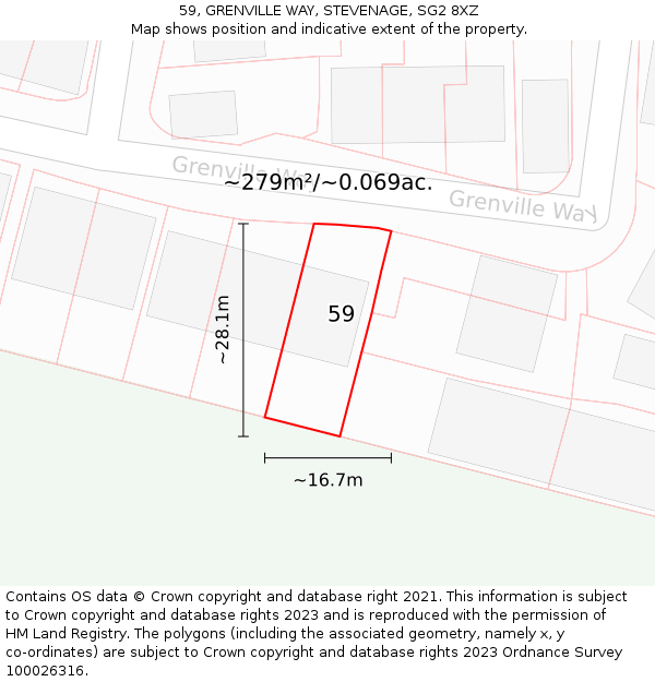 59, GRENVILLE WAY, STEVENAGE, SG2 8XZ: Plot and title map