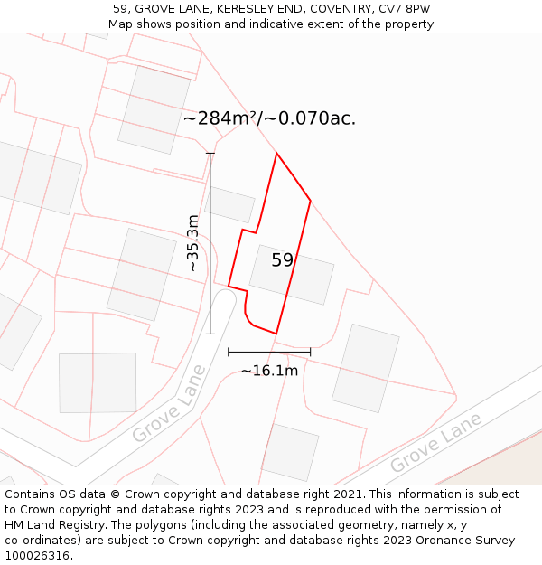 59, GROVE LANE, KERESLEY END, COVENTRY, CV7 8PW: Plot and title map