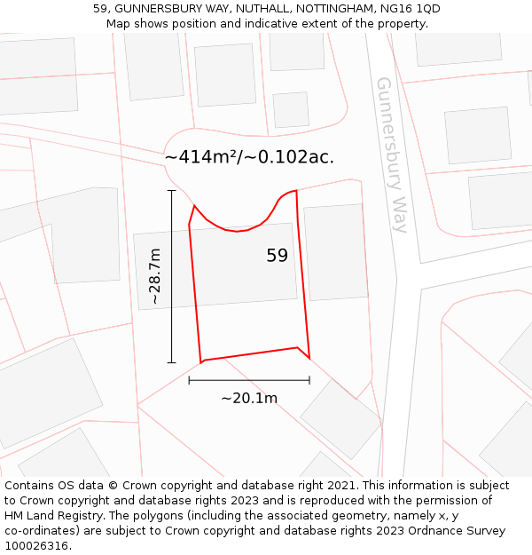 59, GUNNERSBURY WAY, NUTHALL, NOTTINGHAM, NG16 1QD: Plot and title map