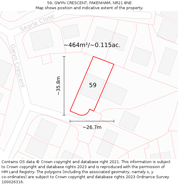 59, GWYN CRESCENT, FAKENHAM, NR21 8NE: Plot and title map