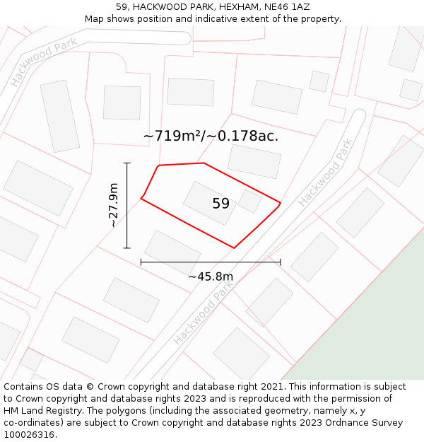 59, HACKWOOD PARK, HEXHAM, NE46 1AZ: Plot and title map