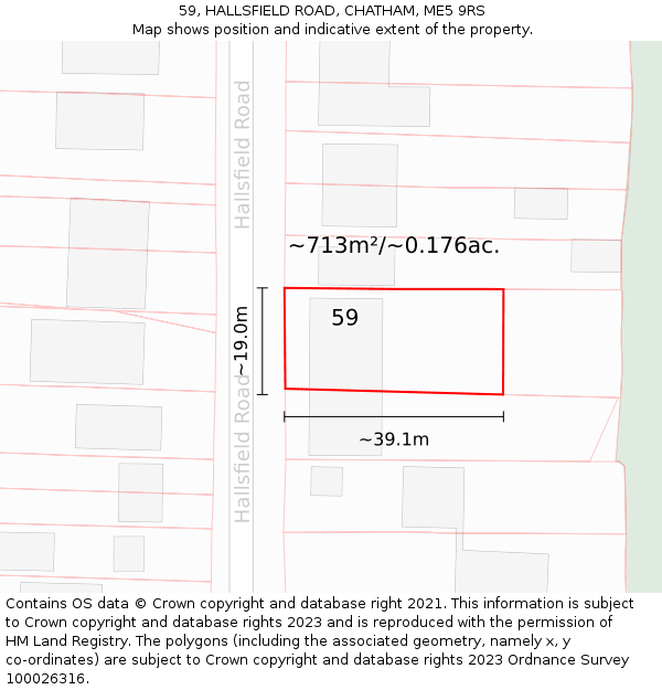 59, HALLSFIELD ROAD, CHATHAM, ME5 9RS: Plot and title map