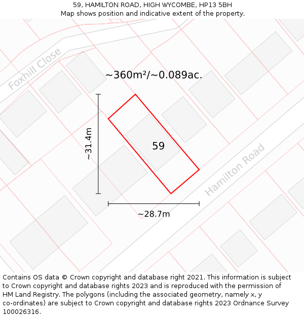 59, HAMILTON ROAD, HIGH WYCOMBE, HP13 5BH: Plot and title map