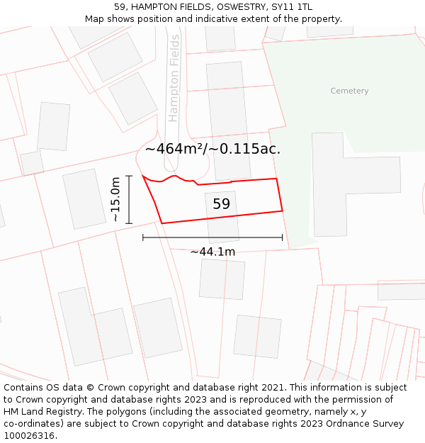 59, HAMPTON FIELDS, OSWESTRY, SY11 1TL: Plot and title map