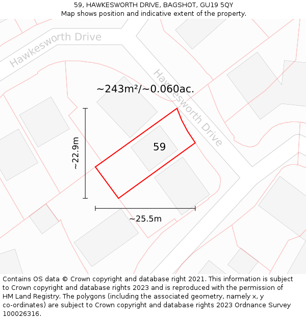 59, HAWKESWORTH DRIVE, BAGSHOT, GU19 5QY: Plot and title map