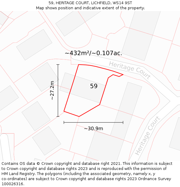 59, HERITAGE COURT, LICHFIELD, WS14 9ST: Plot and title map