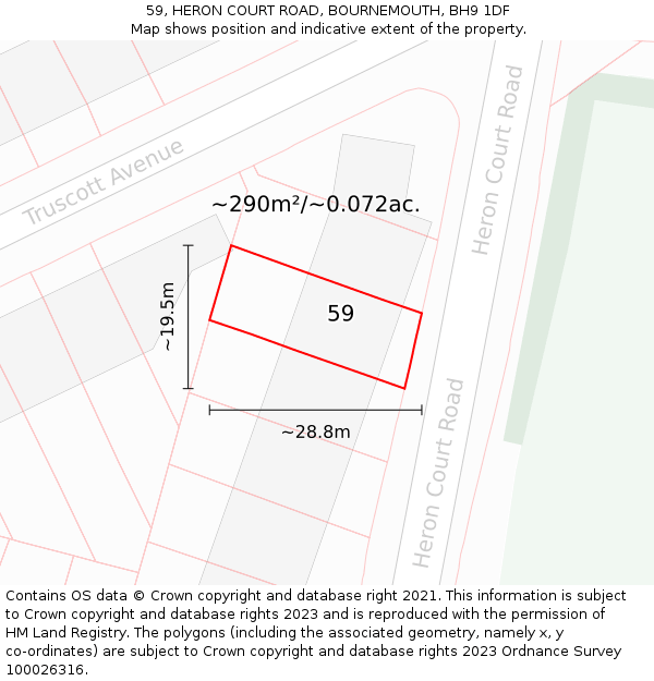 59, HERON COURT ROAD, BOURNEMOUTH, BH9 1DF: Plot and title map
