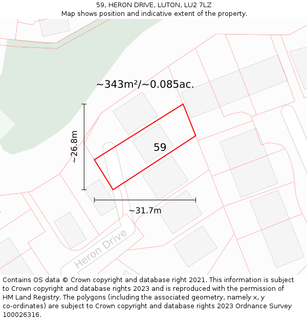 59, HERON DRIVE, LUTON, LU2 7LZ: Plot and title map