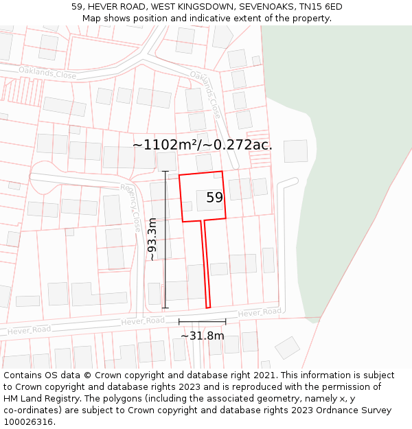 59, HEVER ROAD, WEST KINGSDOWN, SEVENOAKS, TN15 6ED: Plot and title map