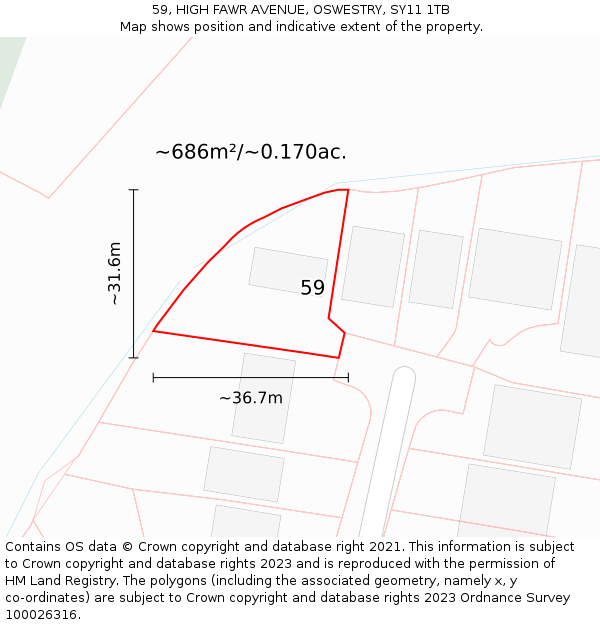 59, HIGH FAWR AVENUE, OSWESTRY, SY11 1TB: Plot and title map