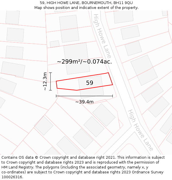 59, HIGH HOWE LANE, BOURNEMOUTH, BH11 9QU: Plot and title map