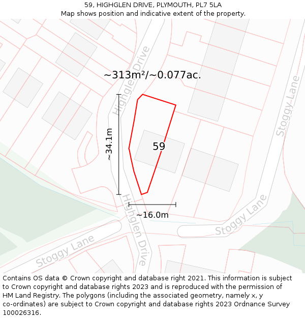 59, HIGHGLEN DRIVE, PLYMOUTH, PL7 5LA: Plot and title map