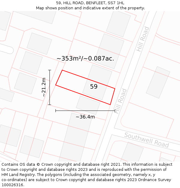 59, HILL ROAD, BENFLEET, SS7 1HL: Plot and title map