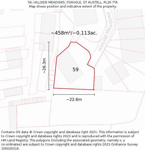 59, HILLSIDE MEADOWS, FOXHOLE, ST AUSTELL, PL26 7TA: Plot and title map