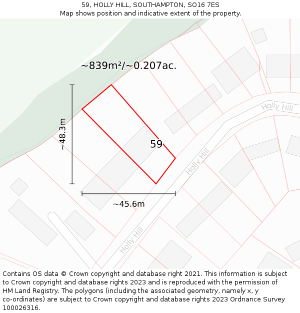 59, HOLLY HILL, SOUTHAMPTON, SO16 7ES: Plot and title map