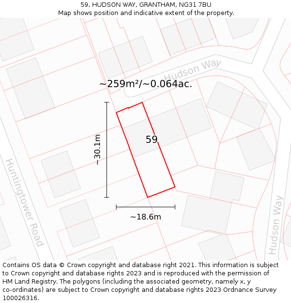 59, HUDSON WAY, GRANTHAM, NG31 7BU: Plot and title map