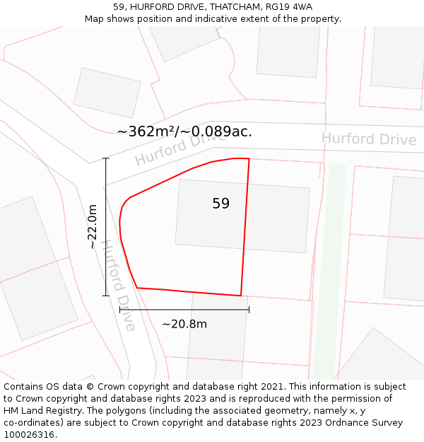 59, HURFORD DRIVE, THATCHAM, RG19 4WA: Plot and title map