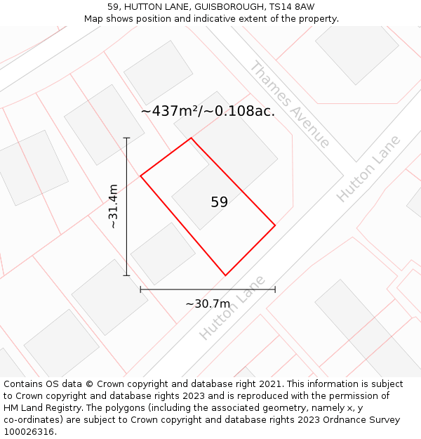 59, HUTTON LANE, GUISBOROUGH, TS14 8AW: Plot and title map