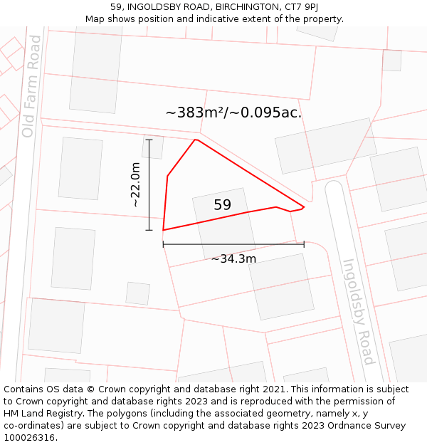 59, INGOLDSBY ROAD, BIRCHINGTON, CT7 9PJ: Plot and title map