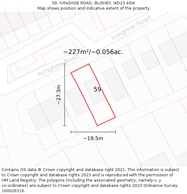 59, IVINGHOE ROAD, BUSHEY, WD23 4SW: Plot and title map