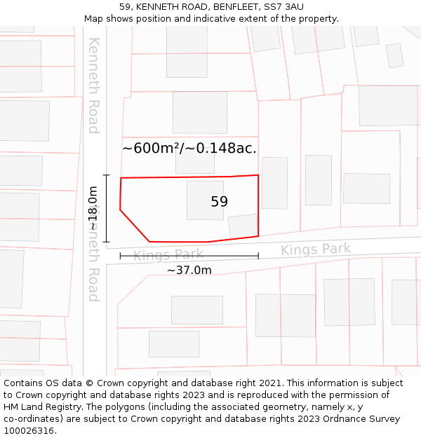59, KENNETH ROAD, BENFLEET, SS7 3AU: Plot and title map