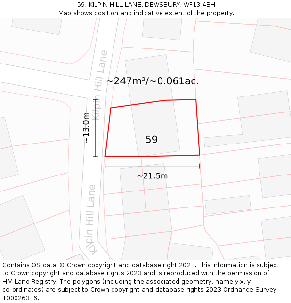 59, KILPIN HILL LANE, DEWSBURY, WF13 4BH: Plot and title map