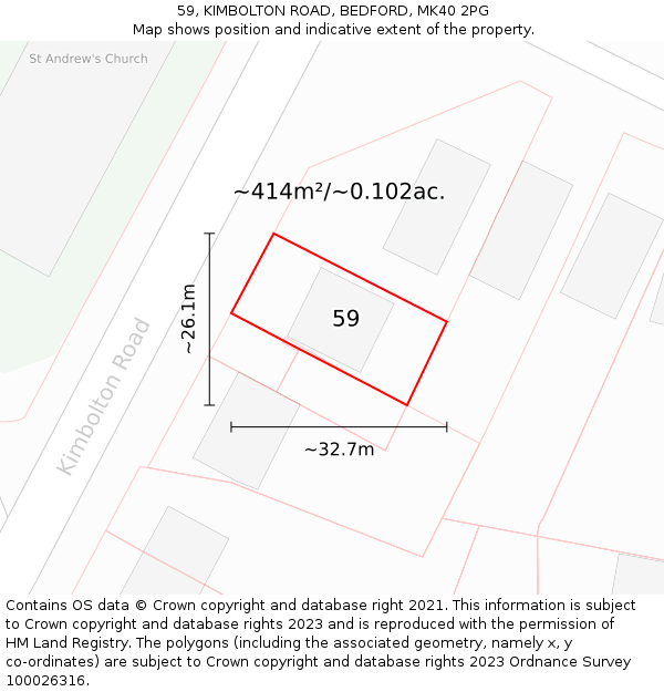59, KIMBOLTON ROAD, BEDFORD, MK40 2PG: Plot and title map