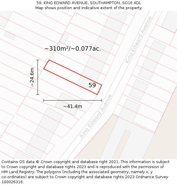 59, KING EDWARD AVENUE, SOUTHAMPTON, SO16 4DL: Plot and title map