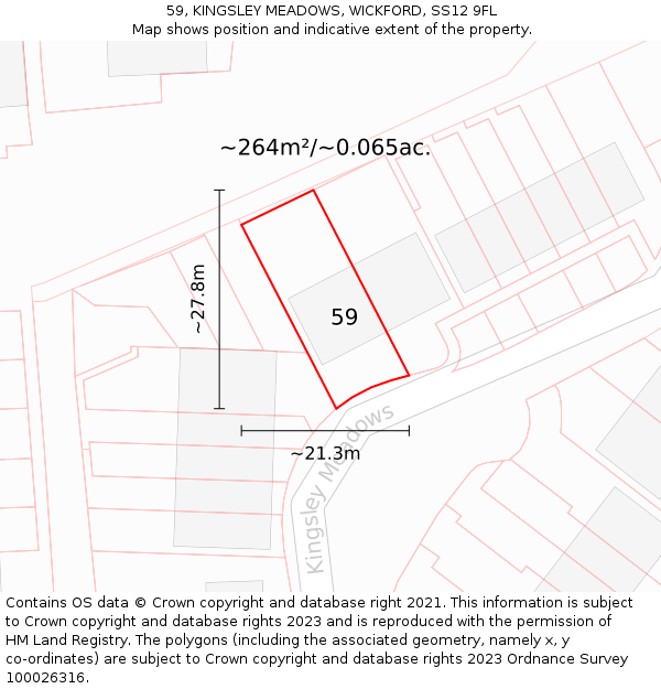 59, KINGSLEY MEADOWS, WICKFORD, SS12 9FL: Plot and title map