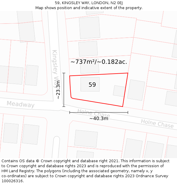 59, KINGSLEY WAY, LONDON, N2 0EJ: Plot and title map