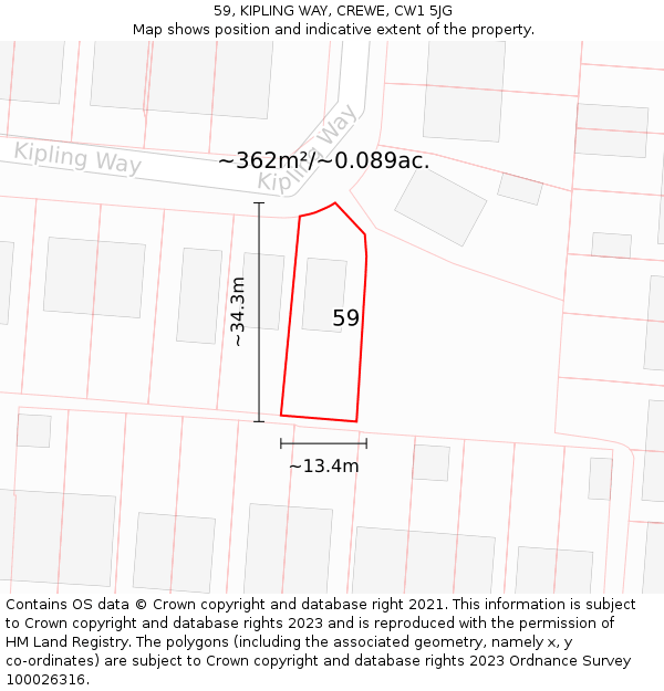 59, KIPLING WAY, CREWE, CW1 5JG: Plot and title map