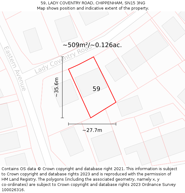 59, LADY COVENTRY ROAD, CHIPPENHAM, SN15 3NG: Plot and title map