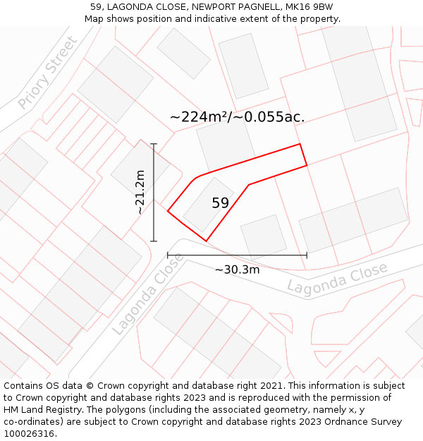 59, LAGONDA CLOSE, NEWPORT PAGNELL, MK16 9BW: Plot and title map