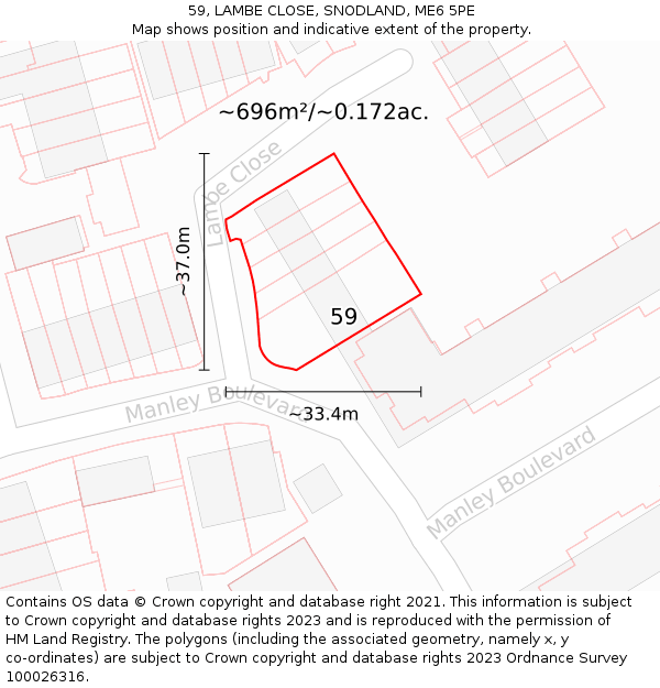 59, LAMBE CLOSE, SNODLAND, ME6 5PE: Plot and title map