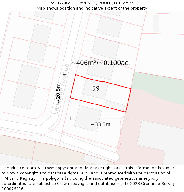 59, LANGSIDE AVENUE, POOLE, BH12 5BN: Plot and title map