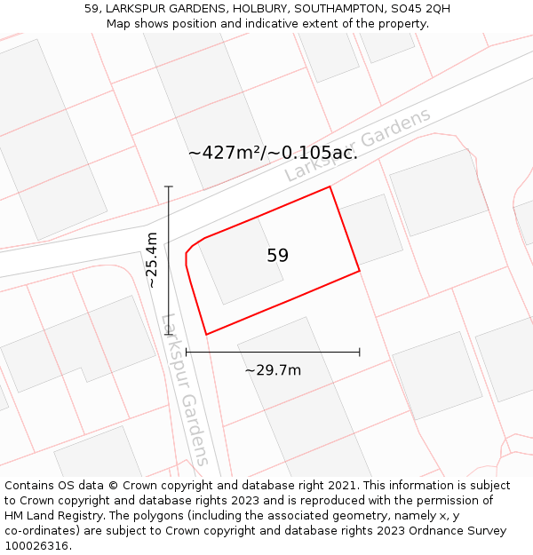 59, LARKSPUR GARDENS, HOLBURY, SOUTHAMPTON, SO45 2QH: Plot and title map