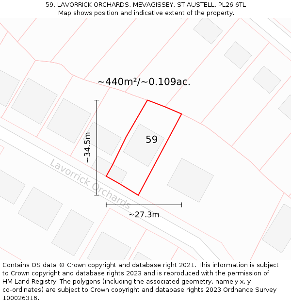 59, LAVORRICK ORCHARDS, MEVAGISSEY, ST AUSTELL, PL26 6TL: Plot and title map