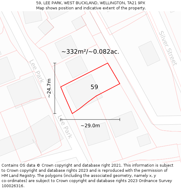 59, LEE PARK, WEST BUCKLAND, WELLINGTON, TA21 9PX: Plot and title map