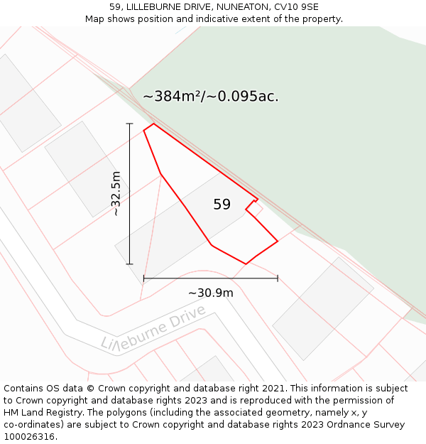 59, LILLEBURNE DRIVE, NUNEATON, CV10 9SE: Plot and title map