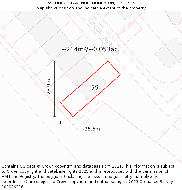 59, LINCOLN AVENUE, NUNEATON, CV10 9LX: Plot and title map