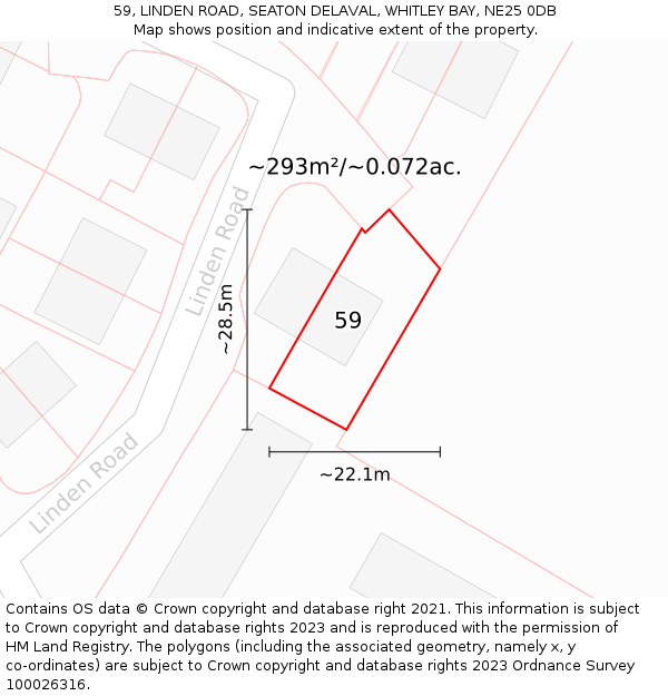 59, LINDEN ROAD, SEATON DELAVAL, WHITLEY BAY, NE25 0DB: Plot and title map