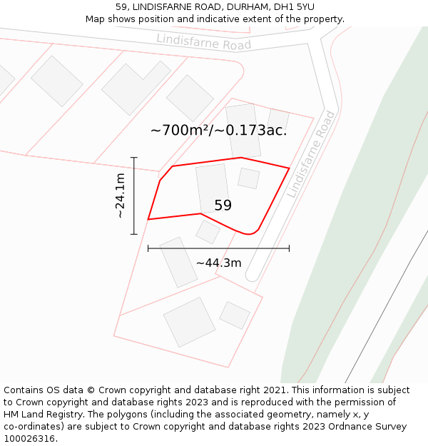 59, LINDISFARNE ROAD, DURHAM, DH1 5YU: Plot and title map