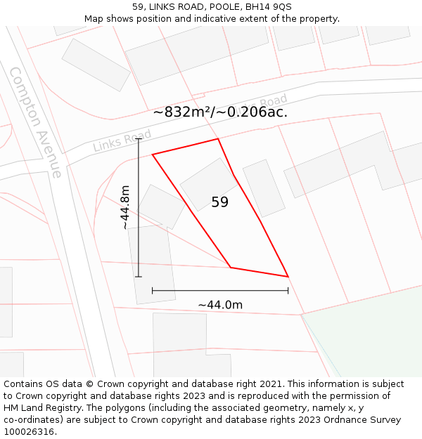 59, LINKS ROAD, POOLE, BH14 9QS: Plot and title map